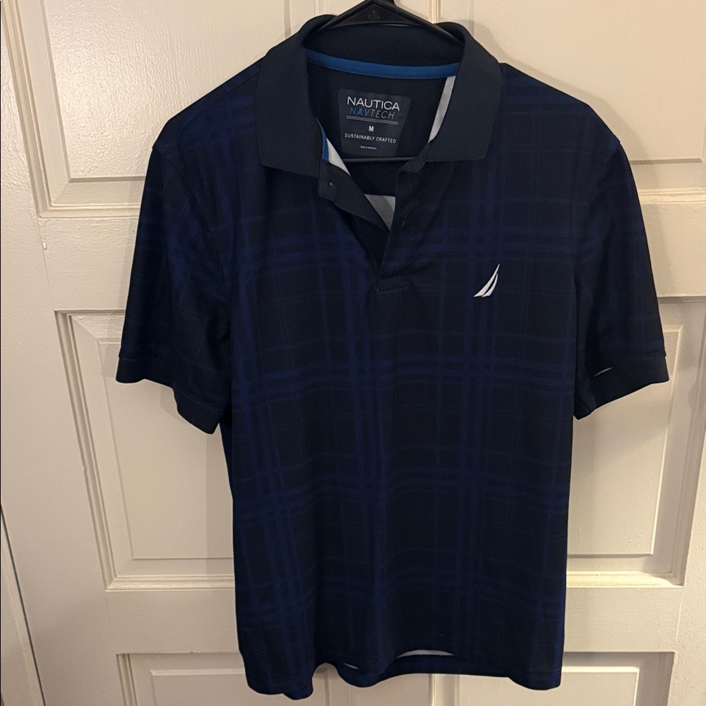 Nautica Men's Dark Blue Checkered Polo